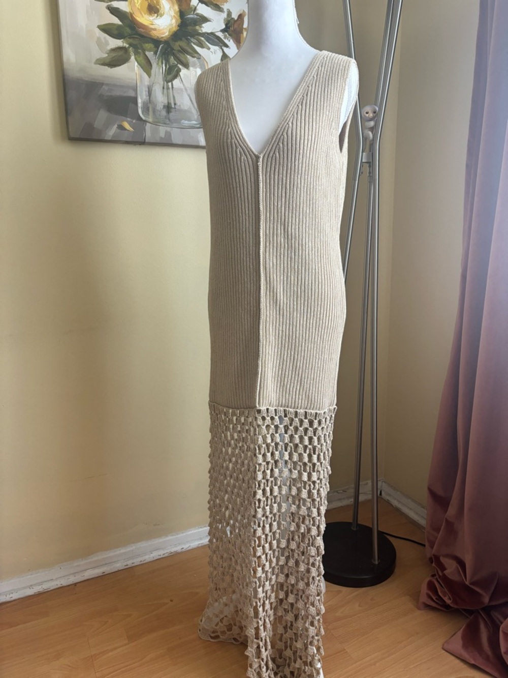 H&m edition Sleeveless V-Neck Crochet Hem Maxi Dress - Cream